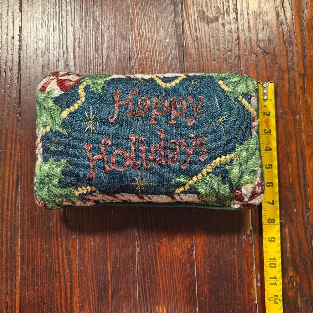 VTG Tapestry Throw Pillow Happy Holidays Christmas 12x8